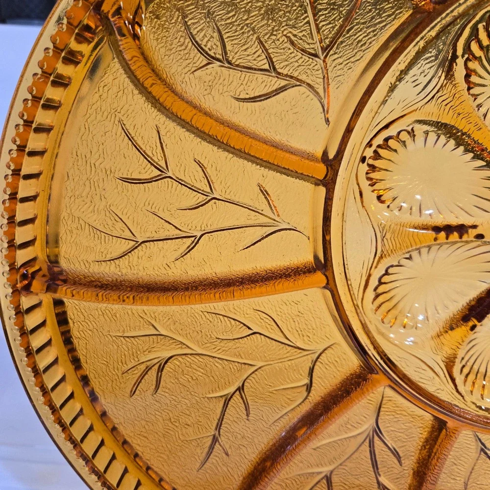 Vintage Indiana Glass Amber Deviled Egg & Relish Tray Divided 13